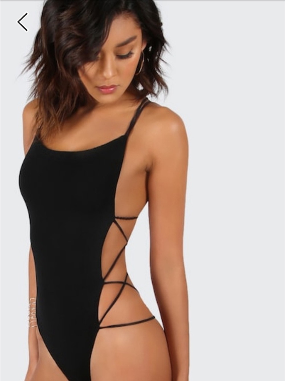 SHEIN Black Strappy Side Cutout Bodysuit